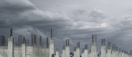 Tempe in May Construction Concrete Pillars Clouds 02