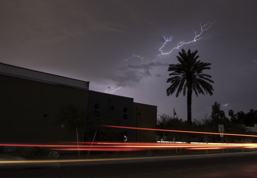 Tempe Arizona Lightning car trails Palm tree